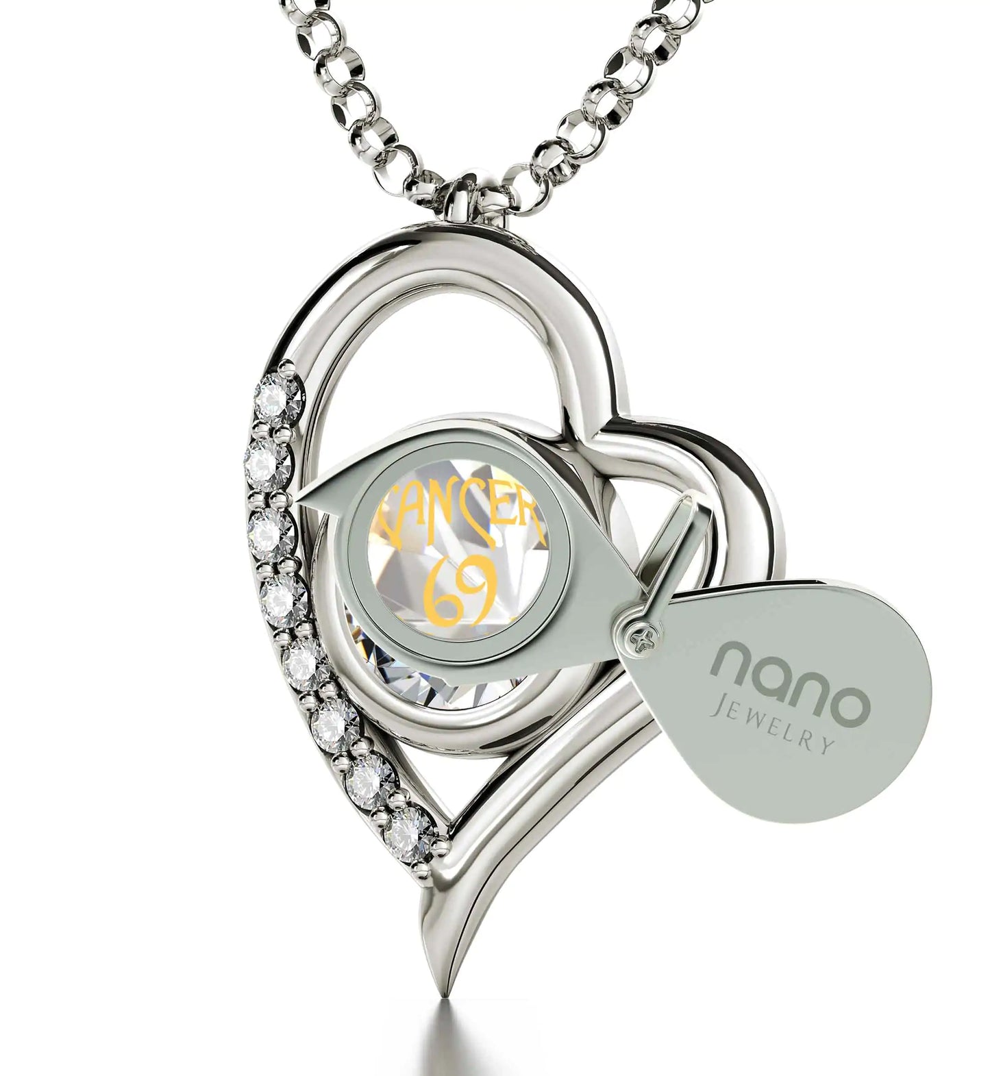 925 Sterling Silver Cancer Necklace Zodiac Heart Pendant 24k Gold inscribed on Crystal