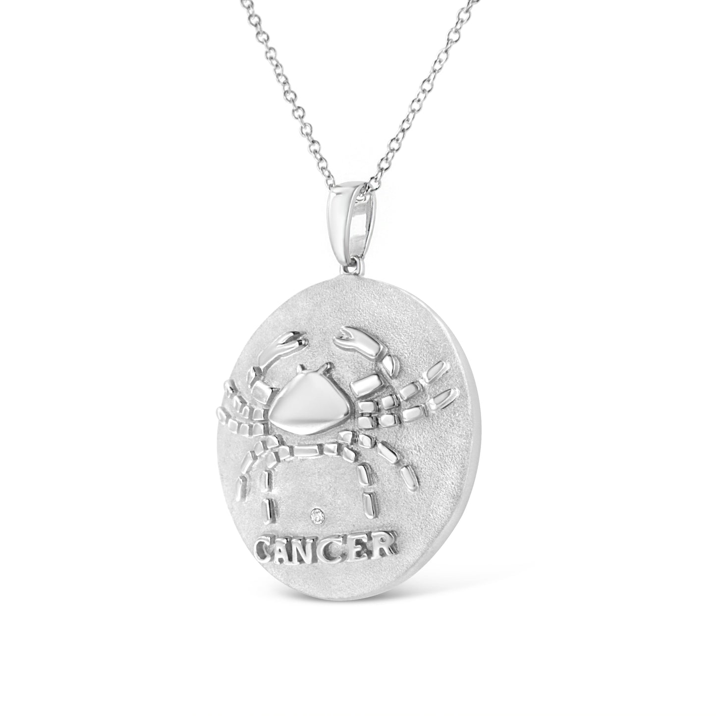 Silver Diamond Accent Cancer Zodiac Design 18" Pendant Necklace Medallion