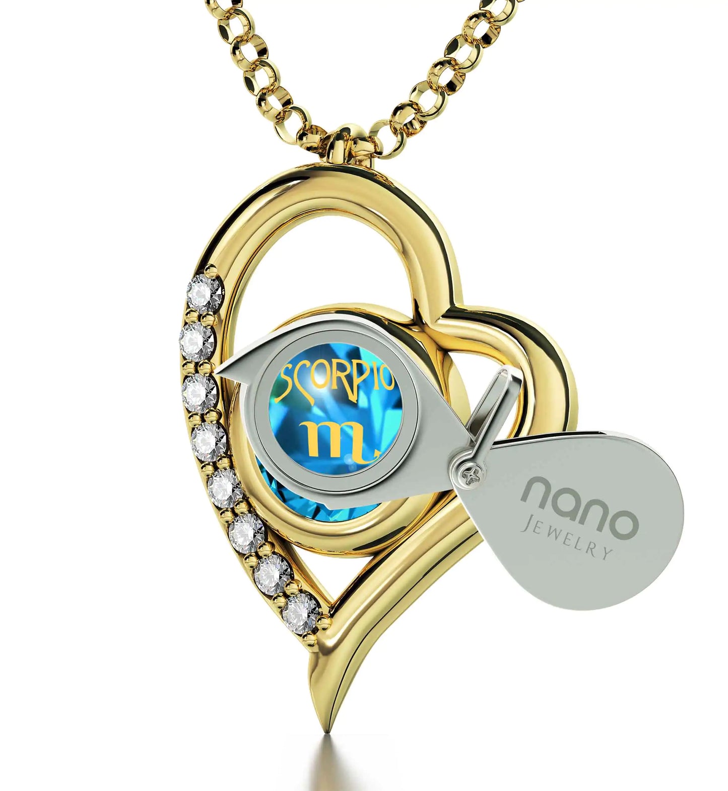 Gold Plated Silver Scorpio Necklace Zodiac Heart Pendant 24k Gold Inscribed on Crystal