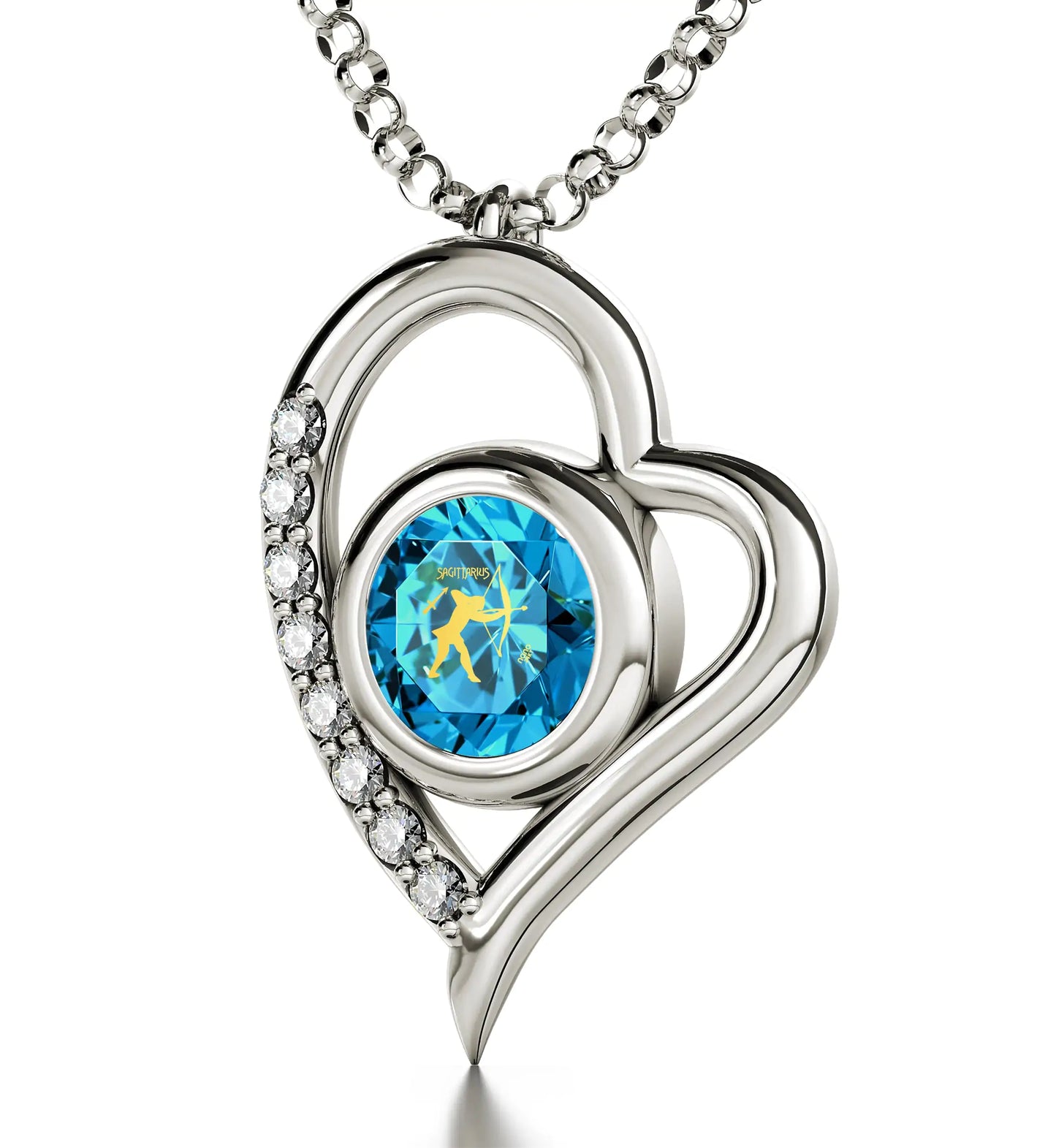 925 Sterling Silver Sagittarius Necklace Zodiac Heart Pendant 24k Gold Inscribed on Crystal