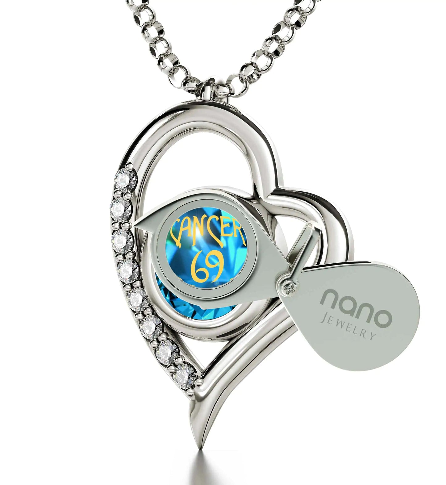 925 Sterling Silver Cancer Necklace Zodiac Heart Pendant 24k Gold inscribed on Crystal