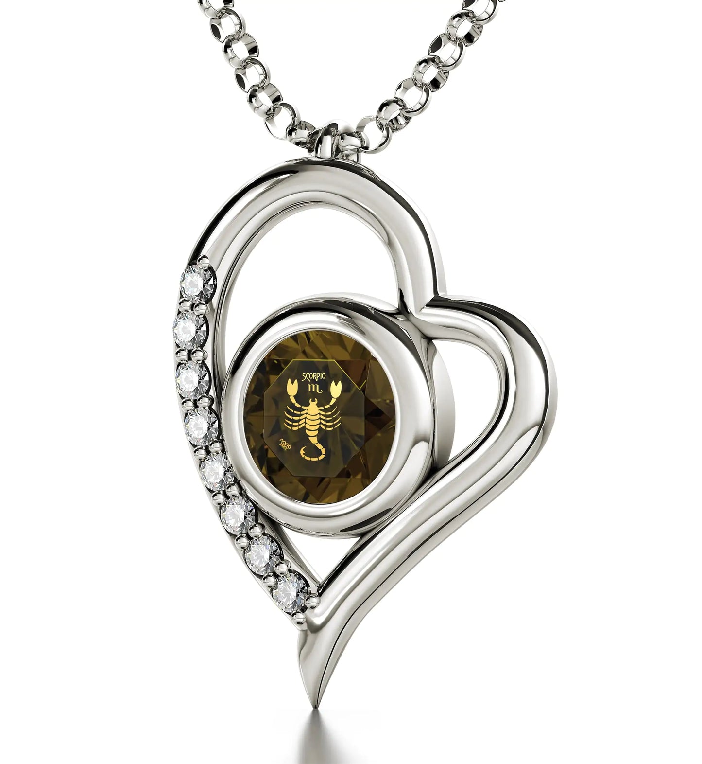 925 Sterling Silver Scorpio Necklace Zodiac Heart Pendant 24k Gold Inscribed on Crystal