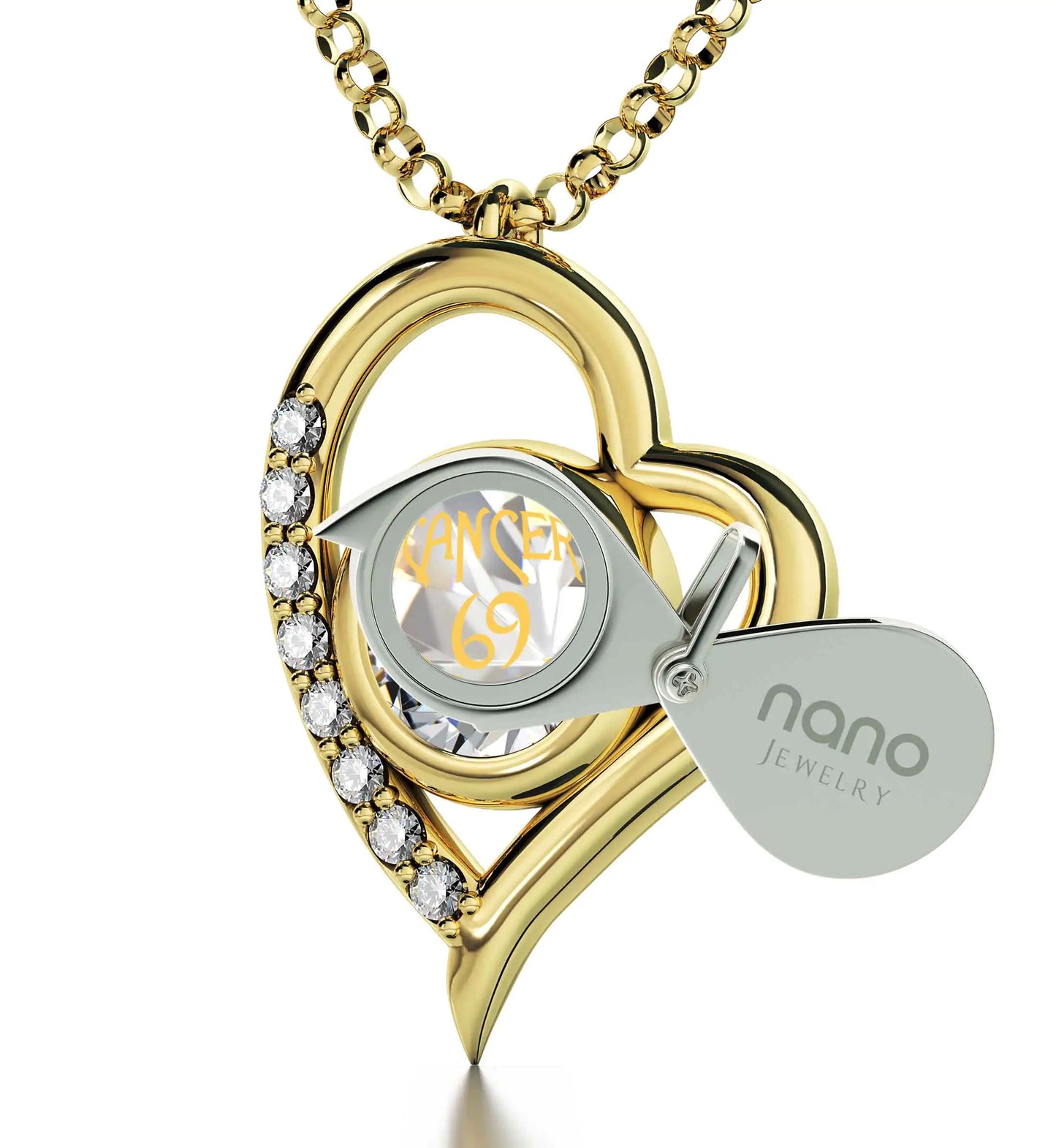 Gold Plated Silver Cancer Necklace Zodiac Heart Pendant 24k Gold inscribed on Crystal