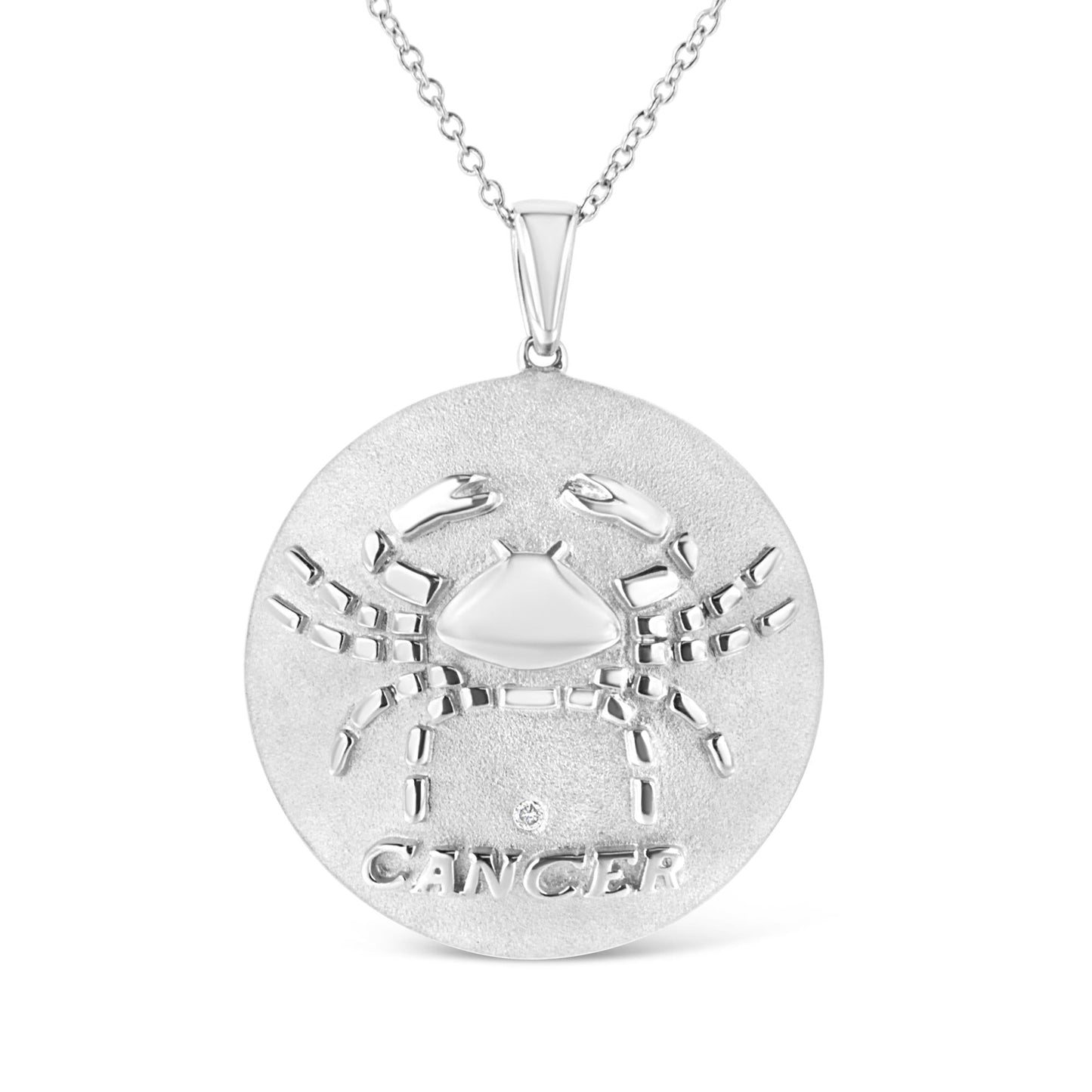 Silver Diamond Accent Cancer Zodiac Design 18" Pendant Necklace Medallion