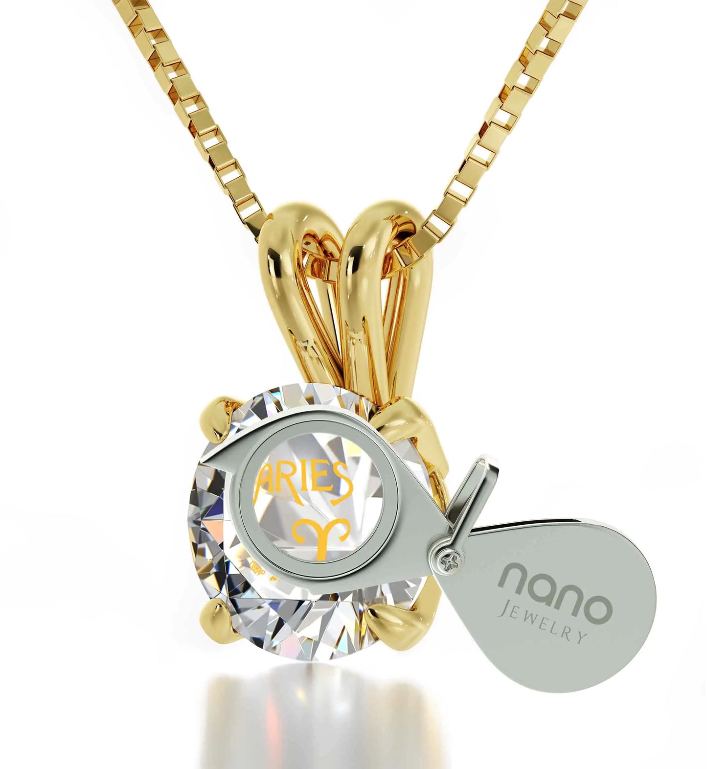 Gold Plated Silver Aries Necklace Zodiac Pendant 24k Gold inscribed on Crystal