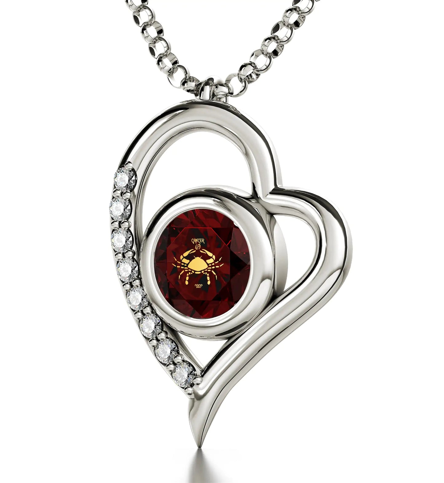 925 Sterling Silver Cancer Necklace Zodiac Heart Pendant 24k Gold inscribed on Crystal