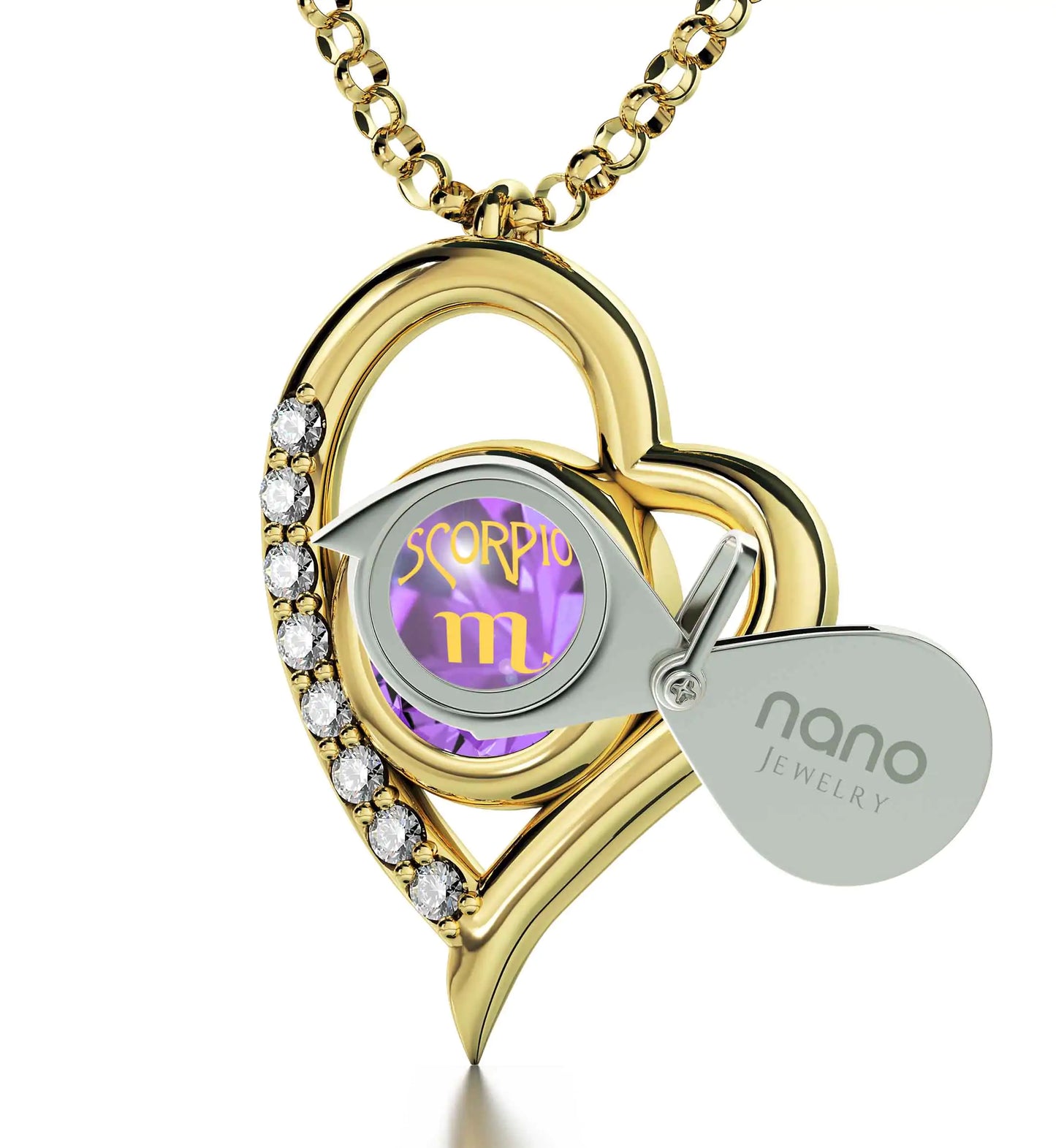 Gold Plated Silver Scorpio Necklace Zodiac Heart Pendant 24k Gold Inscribed on Crystal