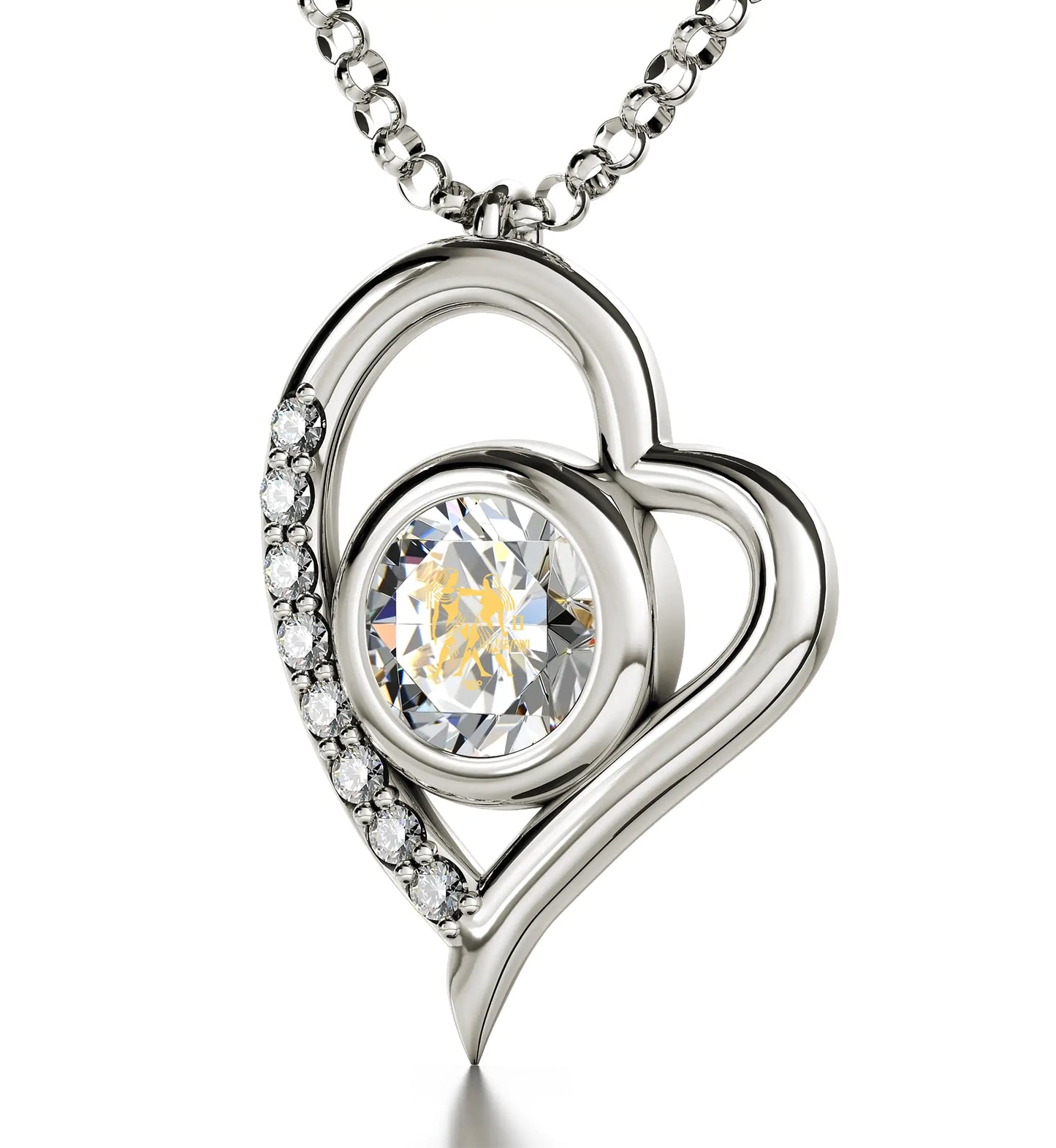 925 Sterling Silver Gemini Necklace Zodiac Heart Pendant 24k Gold Inscribed on Crystal